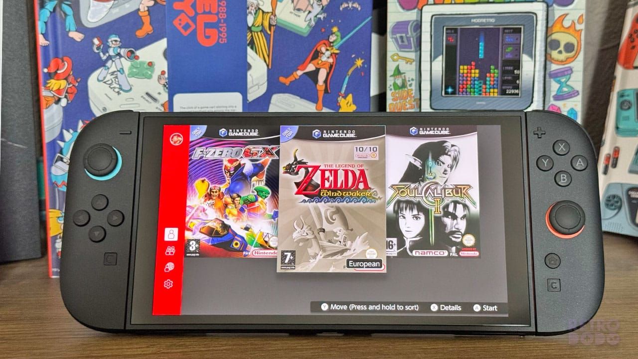 Seb's Switch 2 handheld on his desk with GameCube games on the screen